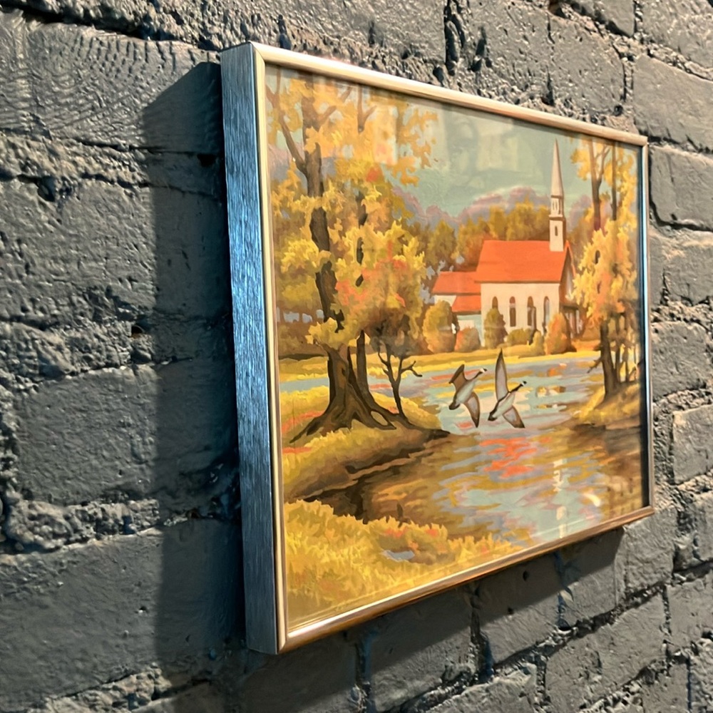 Framed vintage 70s Paint by Numbers Autumn Landscape Painting - Picture 11 of 12